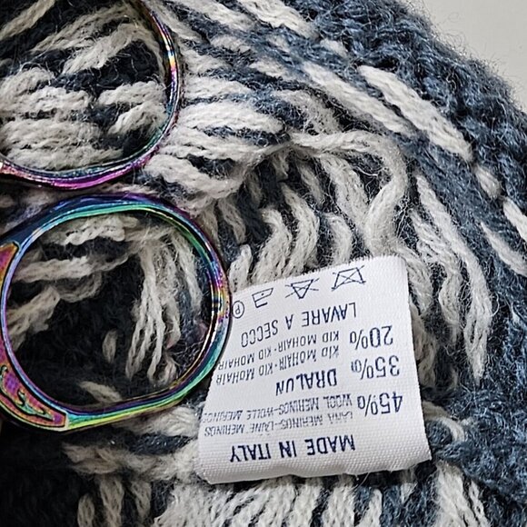 Over Pull Scandinavian Pattern Cardigan Womens L Blue White LS Cottage Lagenlook - Picture 10 of 14